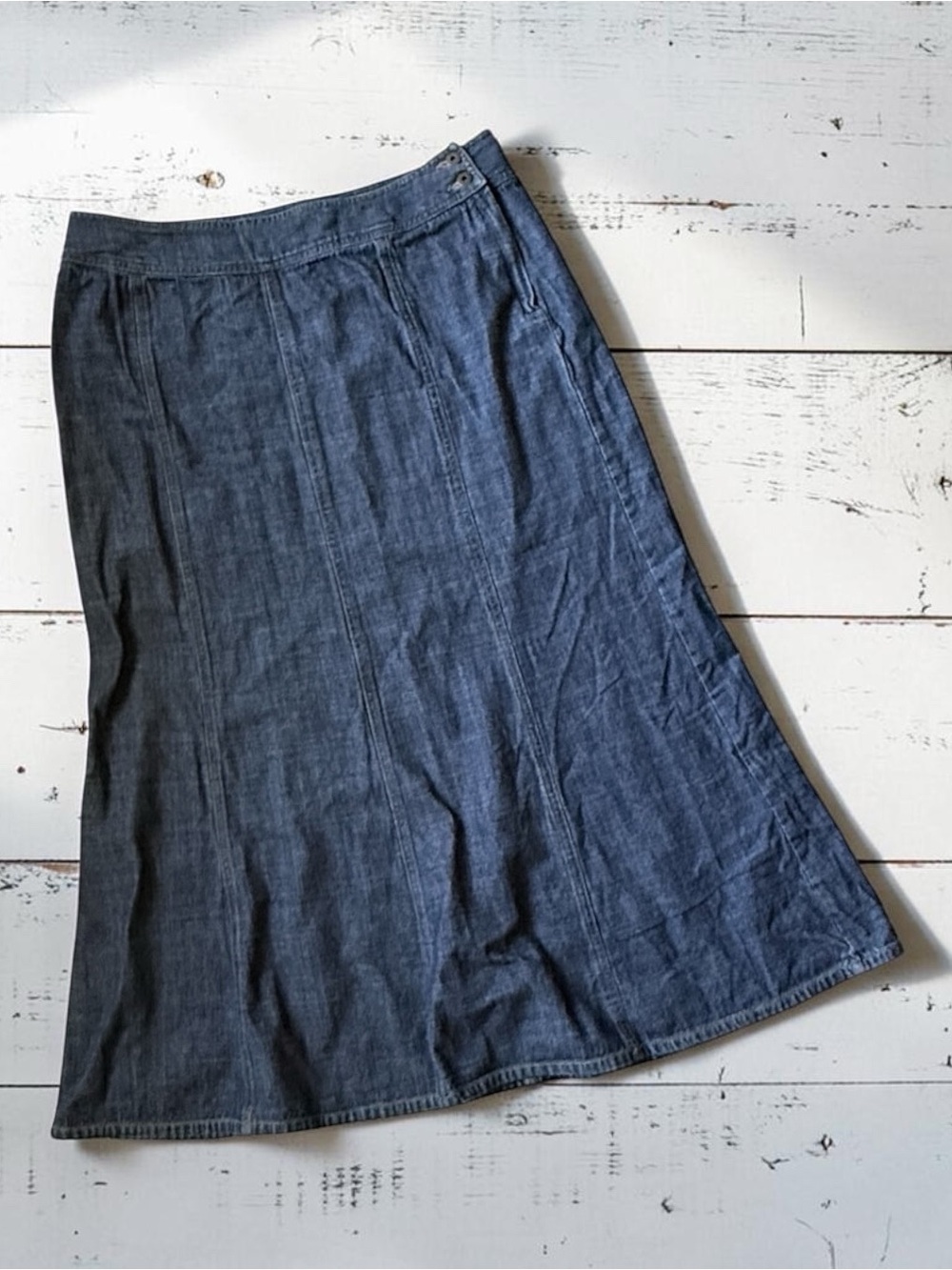 LizClaiborne Dark Denim Maxi Skirt Wide Waistband Side Zipper 2 Button